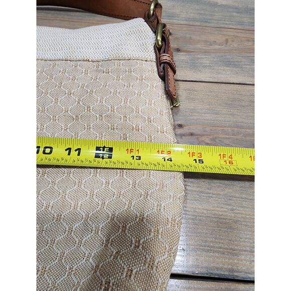 FOSSIL Explorer Foldover Flap Leather and Textured Canvas Cotton Shoulder Bag - Picture 6 of 10